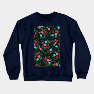 Red, pink, blue and maroon flower pattern with white background Crewneck Sweatshirt